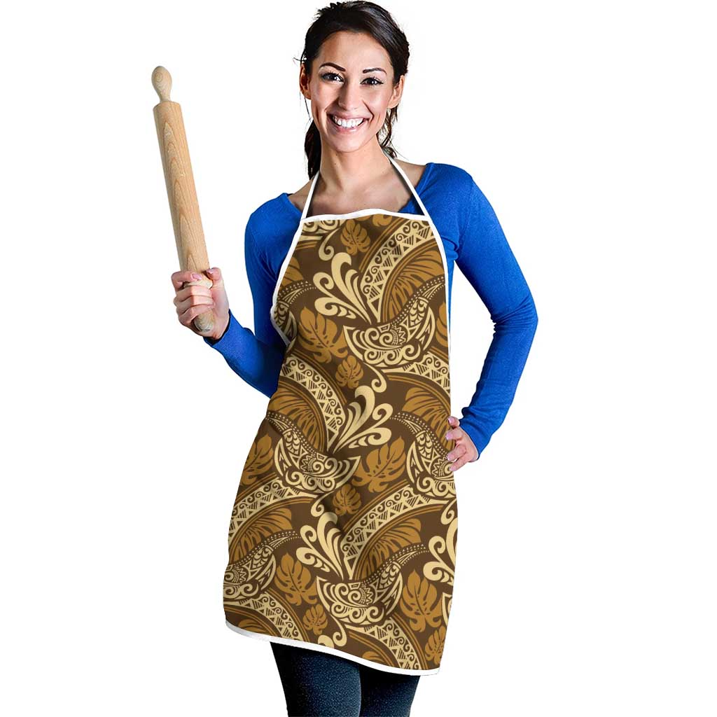Brown Gold Monstera Apron Polynesian Tribal Pattern - Polynesian Pride