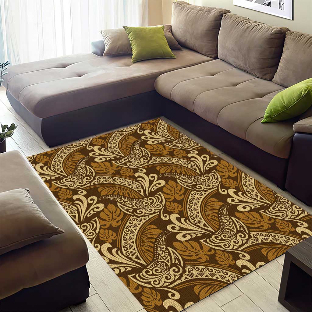 Brown Gold Monstera Area Rug Polynesian Tribal Pattern - Polynesian Pride