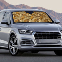 Brown Gold Monstera Auto Sun Shade Polynesian Tribal Pattern - Polynesian Pride