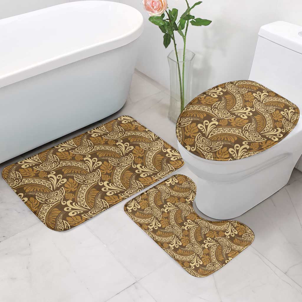 Brown Gold Monstera Bathroom Set Polynesian Tribal Pattern - Polynesian Pride