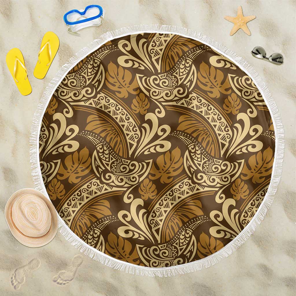 Brown Gold Monstera Beach Blanket Polynesian Tribal Pattern - Polynesian Pride