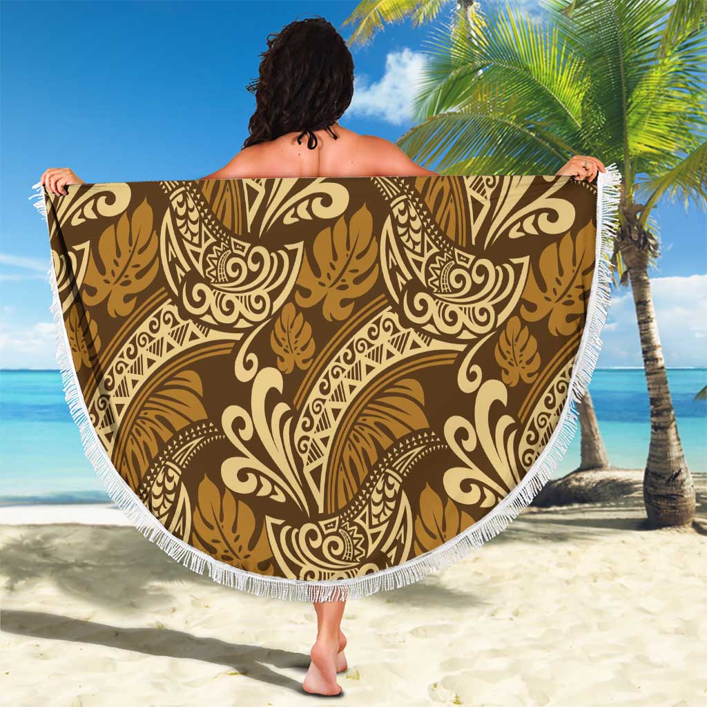 Brown Gold Monstera Beach Blanket Polynesian Tribal Pattern - Polynesian Pride
