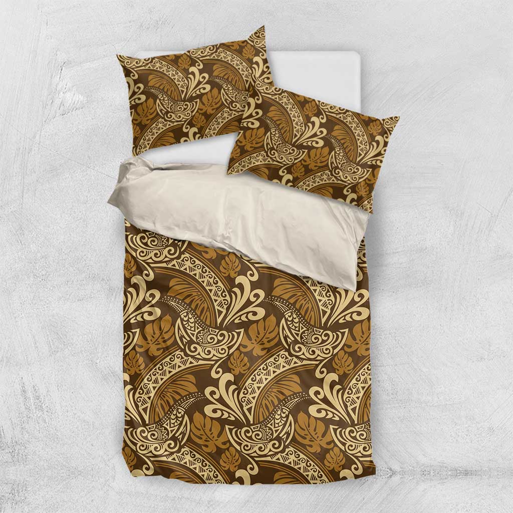 Brown Gold Monstera Bedding Set Polynesian Tribal Pattern - Polynesian Pride