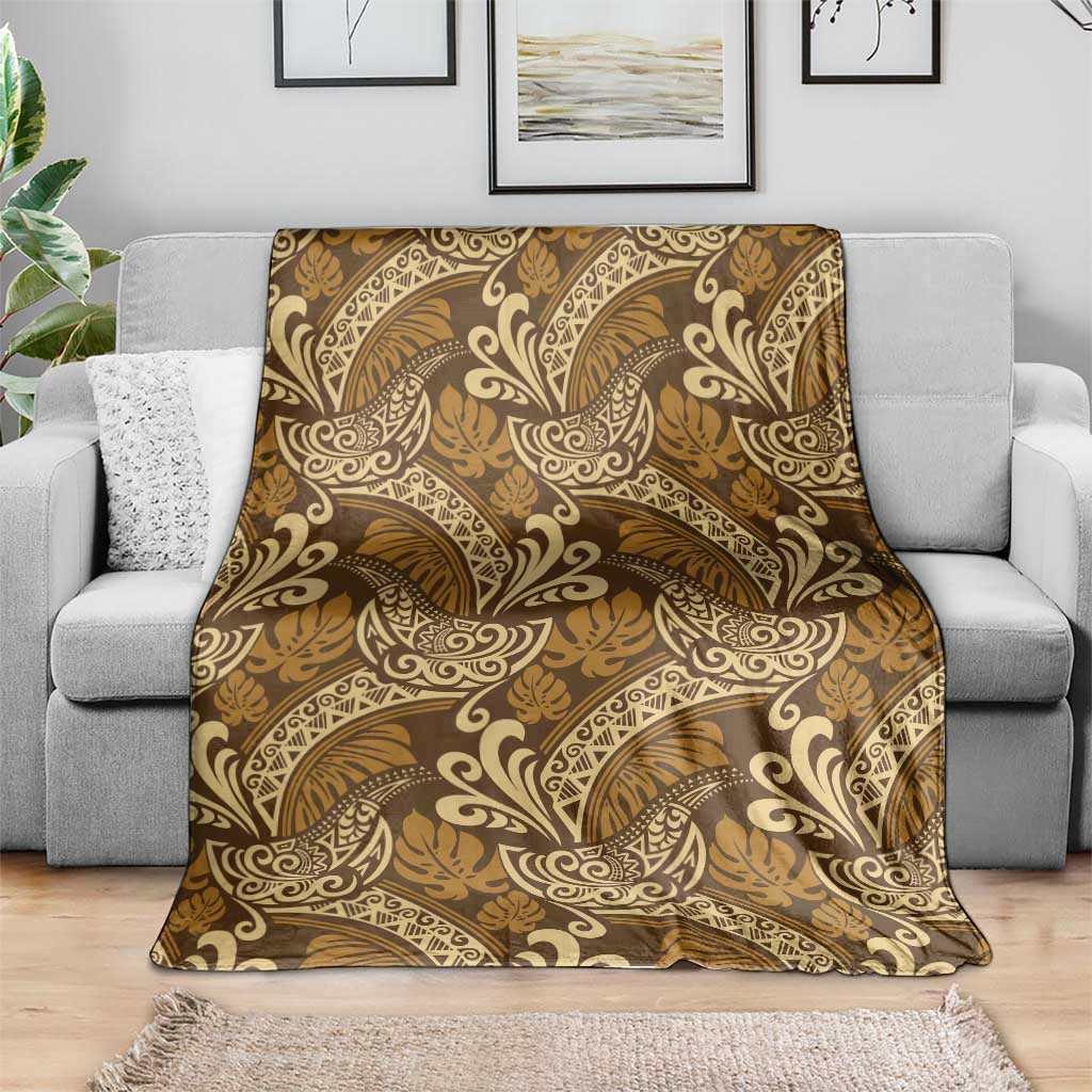 Brown Gold Monstera Blanket Polynesian Tribal Pattern - Polynesian Pride