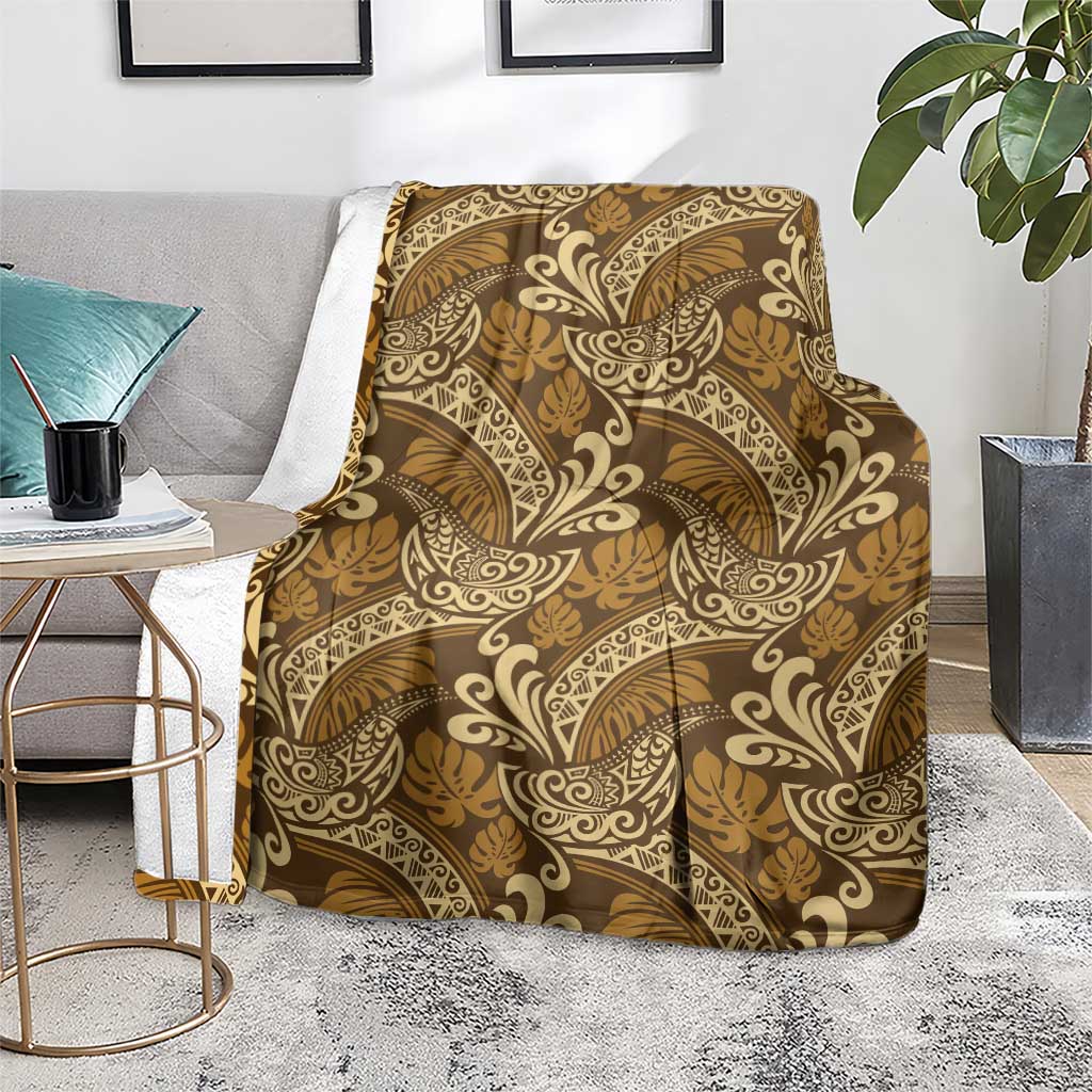 Brown Gold Monstera Blanket Polynesian Tribal Pattern - Polynesian Pride