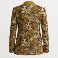 Brown Gold Monstera Blazer Polynesian Tribal Pattern - Polynesian Pride