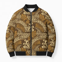 Brown Gold Monstera Bomber Puffer Jacket Polynesian Tribal Pattern - Polynesian Pride