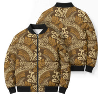 Brown Gold Monstera Bomber Puffer Jacket Polynesian Tribal Pattern - Polynesian Pride