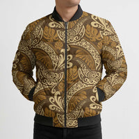 Brown Gold Monstera Bomber Puffer Jacket Polynesian Tribal Pattern - Polynesian Pride