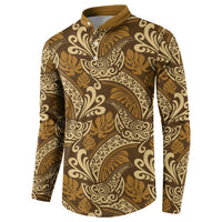 Brown Gold Monstera Button Sweatshirt Polynesian Tribal Pattern - Polynesian Pride