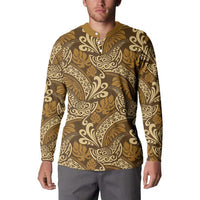 Brown Gold Monstera Button Sweatshirt Polynesian Tribal Pattern - Polynesian Pride