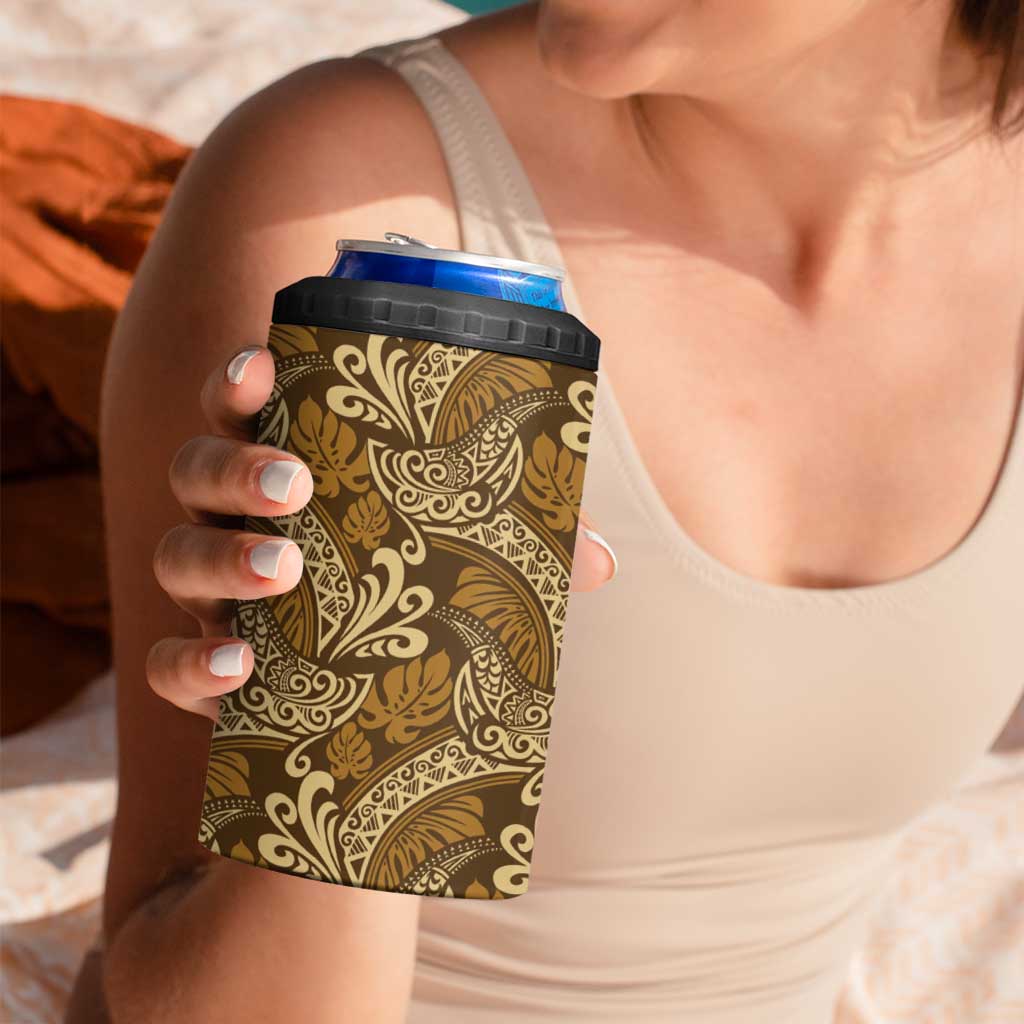 Brown Gold Monstera 4 in 1 Can Cooler Tumbler Polynesian Tribal Pattern - Polynesian Pride