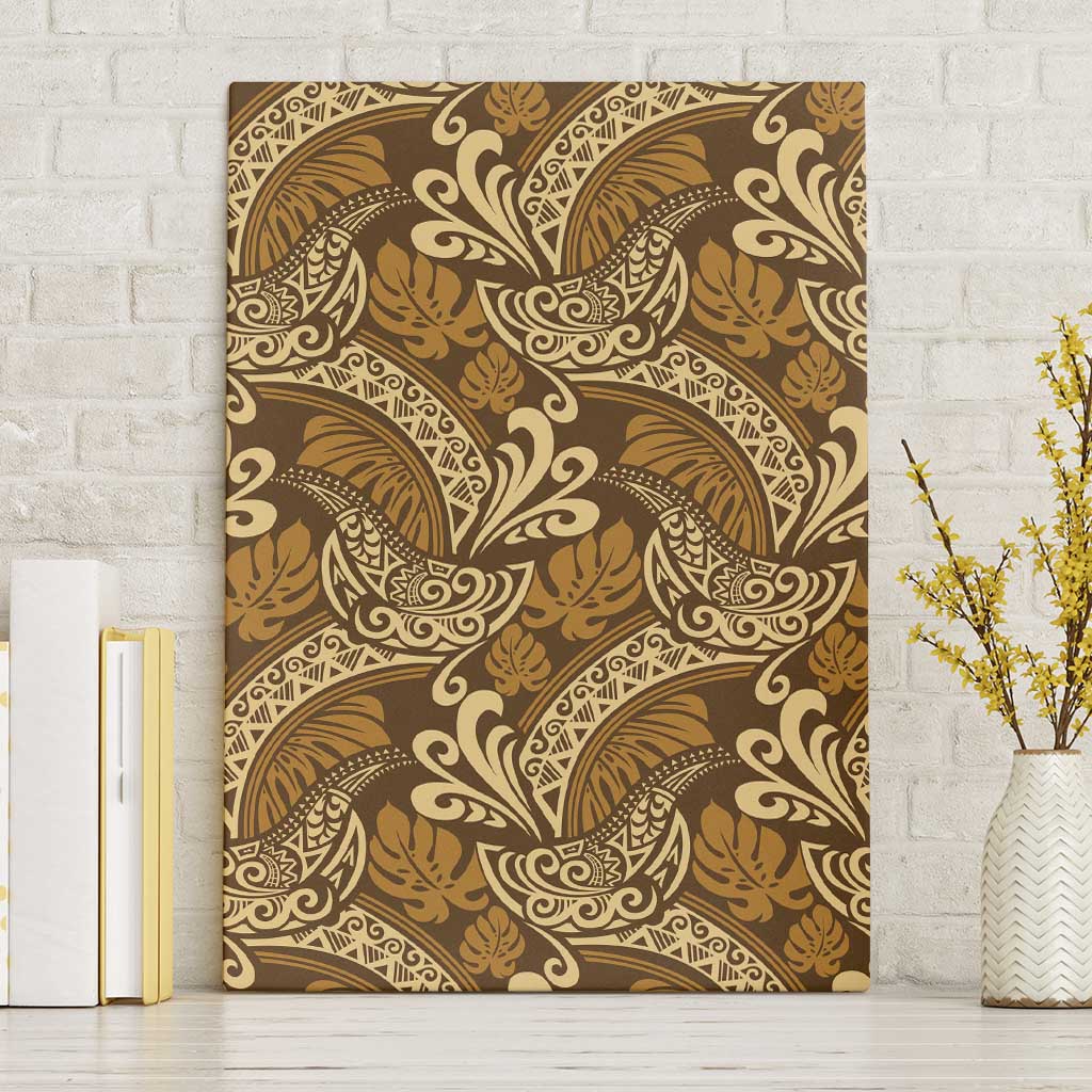 Brown Gold Monstera Canvas Wall Art Polynesian Tribal Pattern - Polynesian Pride
