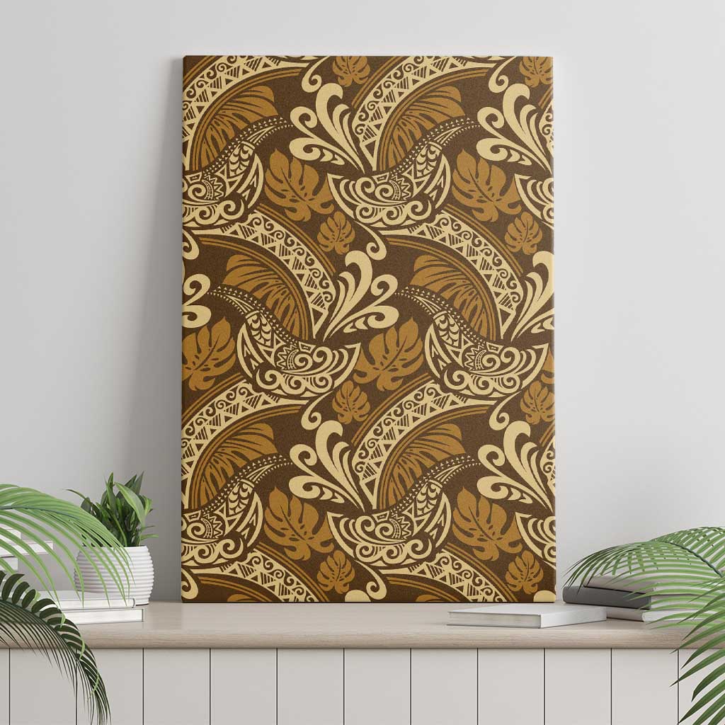 Brown Gold Monstera Canvas Wall Art Polynesian Tribal Pattern - Polynesian Pride