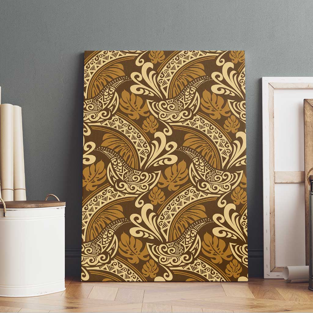 Brown Gold Monstera Canvas Wall Art Polynesian Tribal Pattern - Polynesian Pride