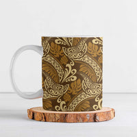 Brown Gold Monstera Ceramic Mug Polynesian Tribal Pattern - Polynesian Pride
