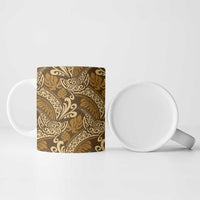 Brown Gold Monstera Ceramic Mug Polynesian Tribal Pattern - Polynesian Pride