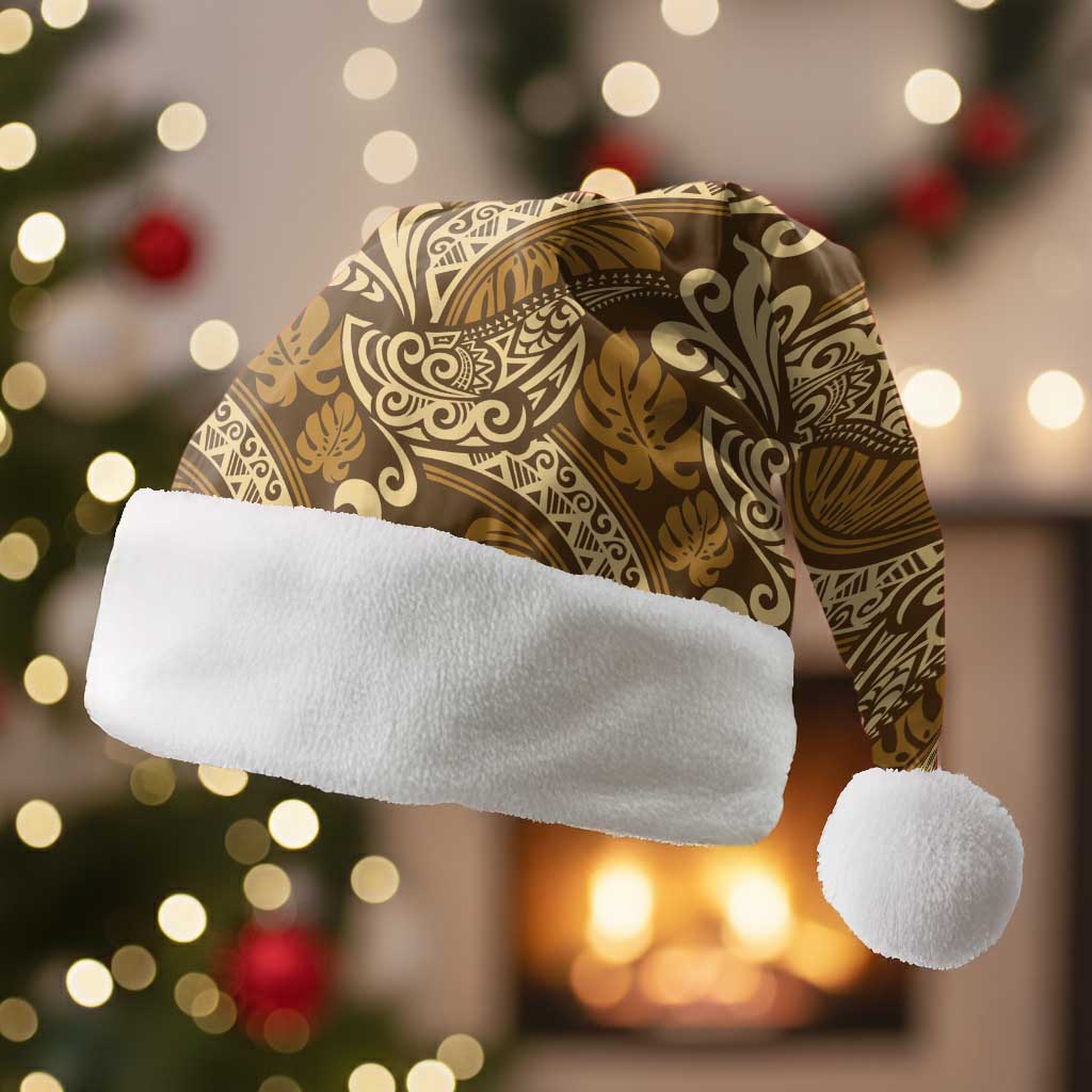 Brown Gold Monstera Christmas Santa Hat Polynesian Tribal Pattern - Polynesian Pride