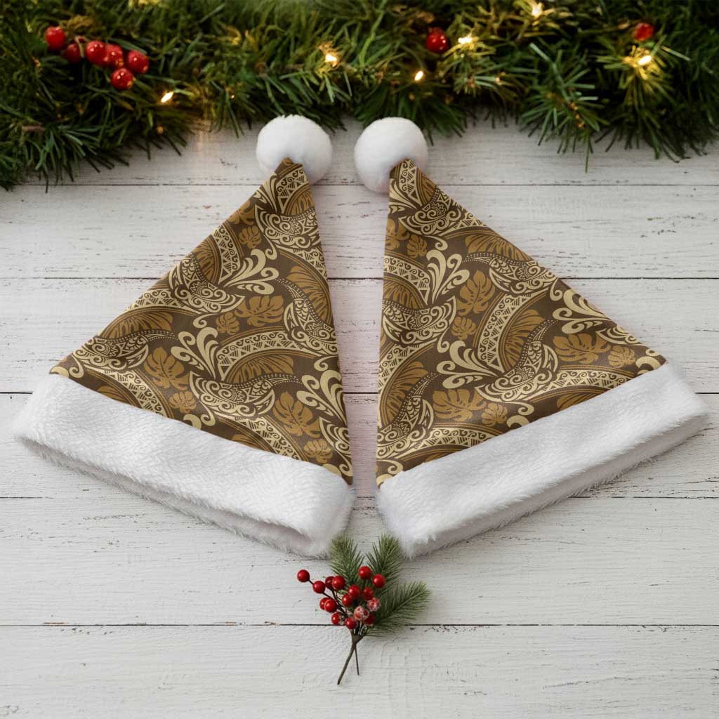 Brown Gold Monstera Christmas Santa Hat Polynesian Tribal Pattern - Polynesian Pride