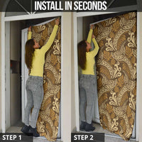 Brown Gold Monstera Door Cover Polynesian Tribal Pattern - Polynesian Pride