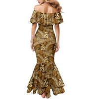 Brown Gold Monstera Family Matching Mermaid Dress and Hawaiian Shirt Polynesian Tribal Pattern - Polynesian Pride