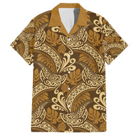 Brown Gold Monstera Family Matching Off The Shoulder Long Sleeve Dress and Hawaiian Shirt Polynesian Tribal Pattern - Polynesian Pride