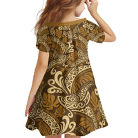 Brown Gold Monstera Family Matching Tank Maxi Dress and Hawaiian Shirt Polynesian Tribal Pattern - Polynesian Pride