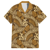 Brown Gold Monstera Hawaiian Shirt Polynesian Tribal Pattern - Polynesian Pride
