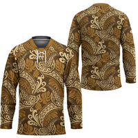 Brown Gold Monstera Hockey Jersey Polynesian Tribal Pattern - Polynesian Pride