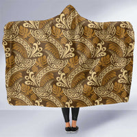 Brown Gold Monstera Hooded Blanket Polynesian Tribal Pattern - Polynesian Pride