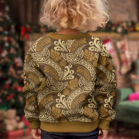 Brown Gold Monstera Kid Ugly Christmas Sweater Polynesian Tribal Pattern - Polynesian Pride