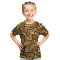 Brown Gold Monstera Kid T Shirt Polynesian Tribal Pattern - Polynesian Pride