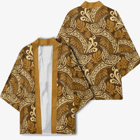 Brown Gold Monstera Kimono Polynesian Tribal Pattern - Polynesian Pride