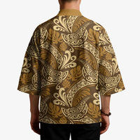Brown Gold Monstera Kimono Polynesian Tribal Pattern - Polynesian Pride