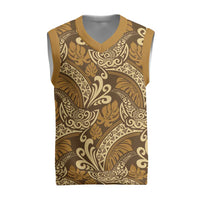 Brown Gold Monstera Christmas Knitted V-Neck Vest Polynesian Tribal Pattern - Polynesian Pride