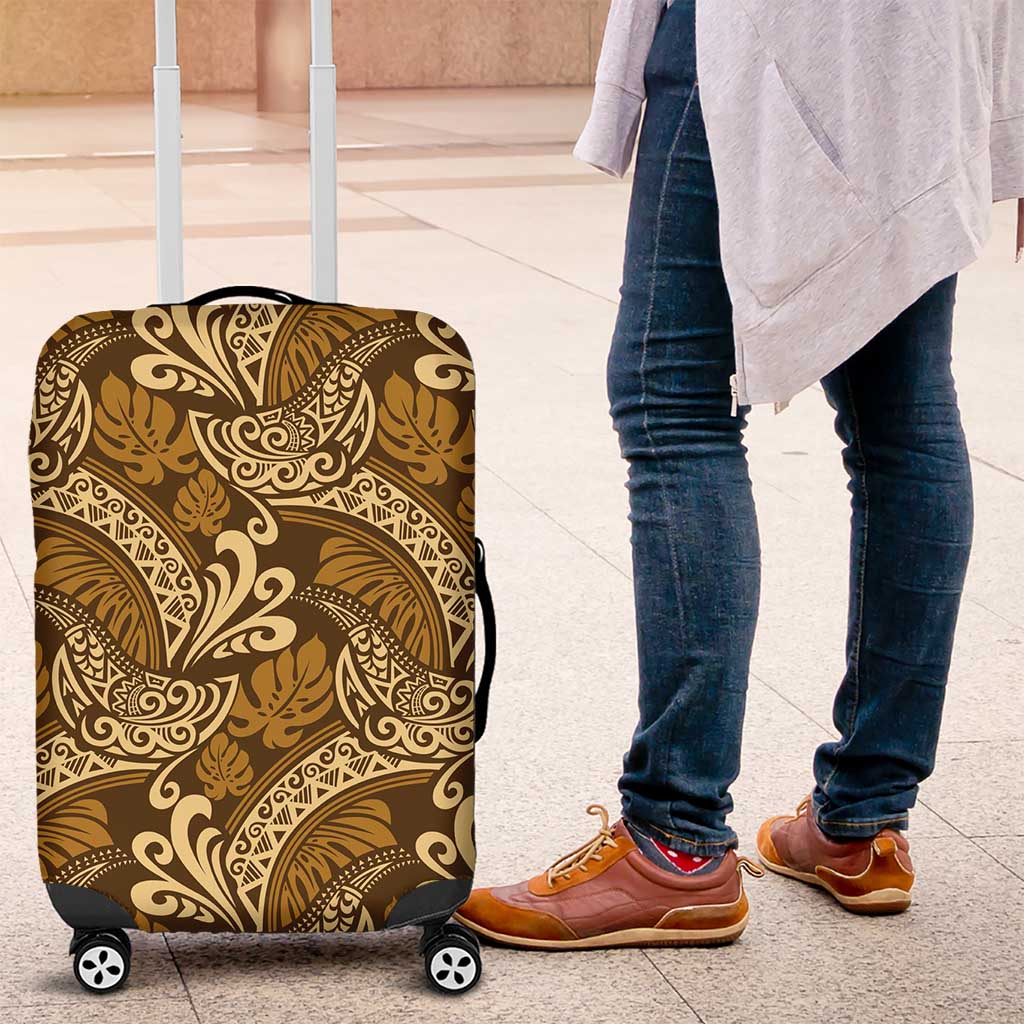Brown Gold Monstera Luggage Cover Polynesian Tribal Pattern - Polynesian Pride