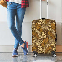Brown Gold Monstera Luggage Cover Polynesian Tribal Pattern - Polynesian Pride