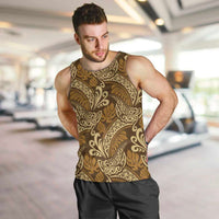 Brown Gold Monstera Men Tank Top Polynesian Tribal Pattern - Polynesian Pride