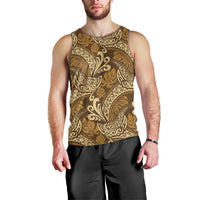 Brown Gold Monstera Men Tank Top Polynesian Tribal Pattern - Polynesian Pride