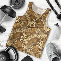 Brown Gold Monstera Men Tank Top Polynesian Tribal Pattern - Polynesian Pride