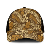 Brown Gold Monstera Mesh Trucker Cap Polynesian Tribal Pattern - Polynesian Pride