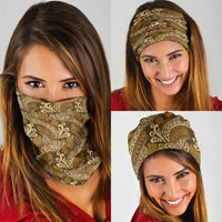 Brown Gold Monstera Neck Gaiter Polynesian Tribal Pattern - Polynesian Pride