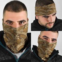 Brown Gold Monstera Neck Gaiter Polynesian Tribal Pattern - Polynesian Pride