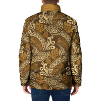 Brown Gold Monstera Padded Jacket Polynesian Tribal Pattern - Polynesian Pride
