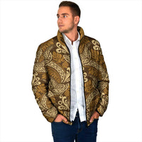 Brown Gold Monstera Padded Jacket Polynesian Tribal Pattern - Polynesian Pride
