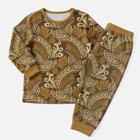 Brown Gold Monstera Christmas Pajama Set Polynesian Tribal Pattern - Polynesian Pride