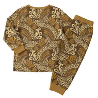 Brown Gold Monstera Christmas Pajama Set Polynesian Tribal Pattern - Polynesian Pride