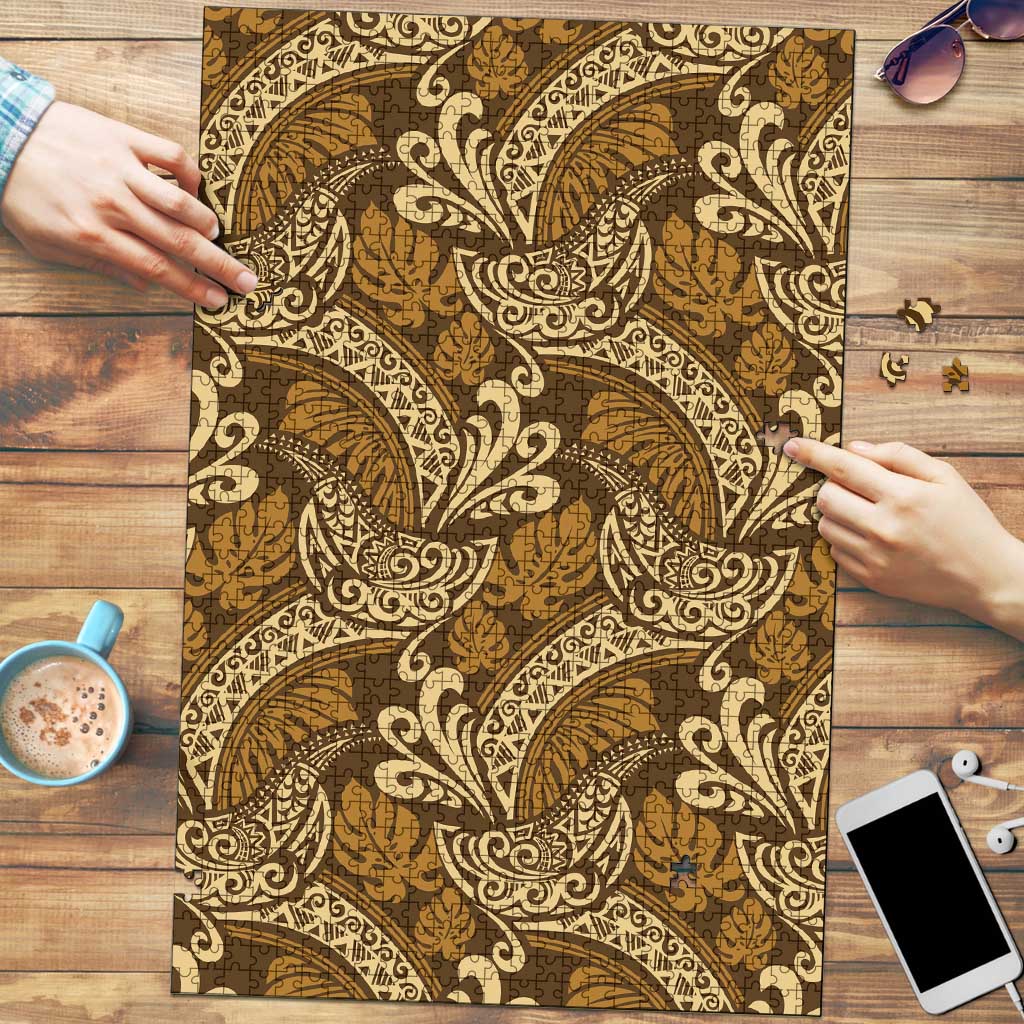 Brown Gold Monstera Puzzle Polynesian Tribal Pattern - Polynesian Pride