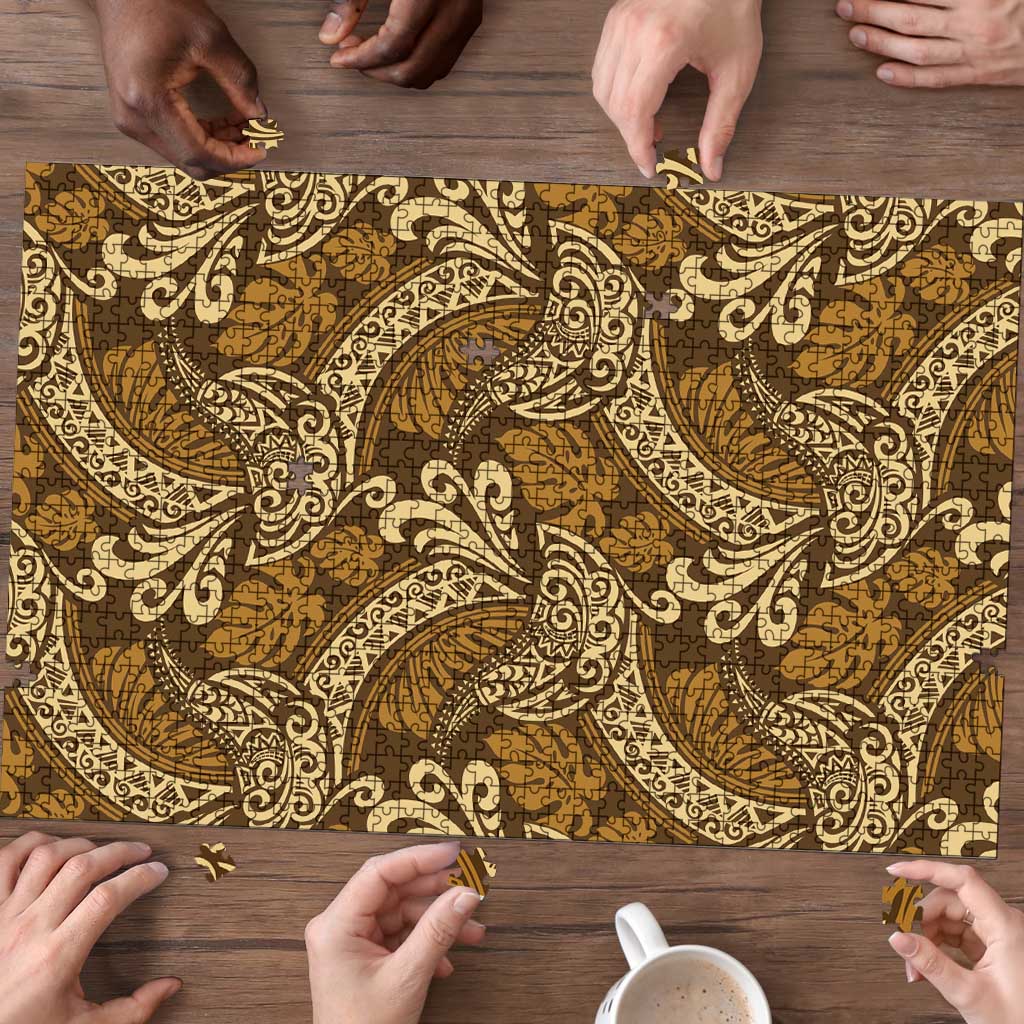 Brown Gold Monstera Puzzle Polynesian Tribal Pattern - Polynesian Pride