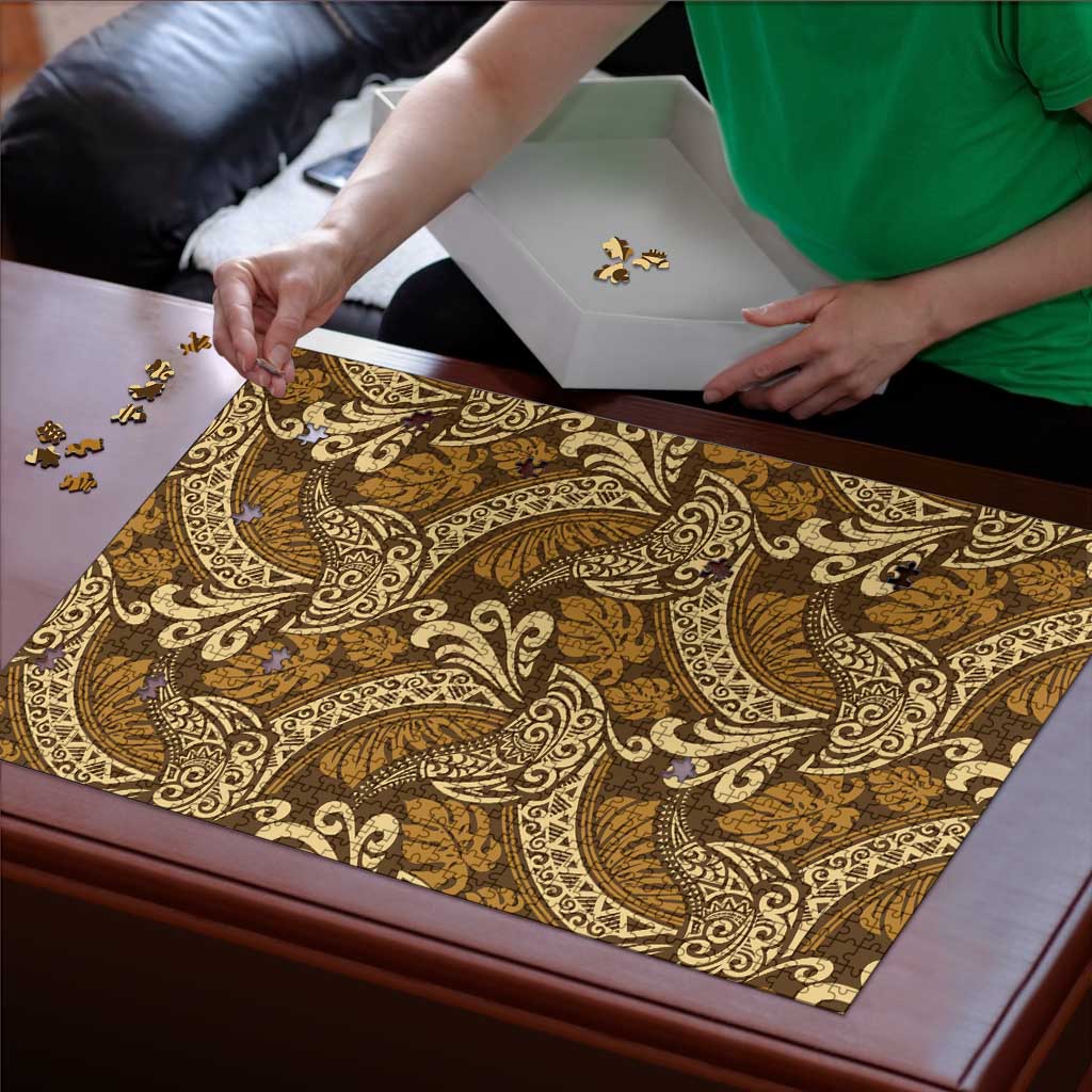 Brown Gold Monstera Puzzle Polynesian Tribal Pattern - Polynesian Pride